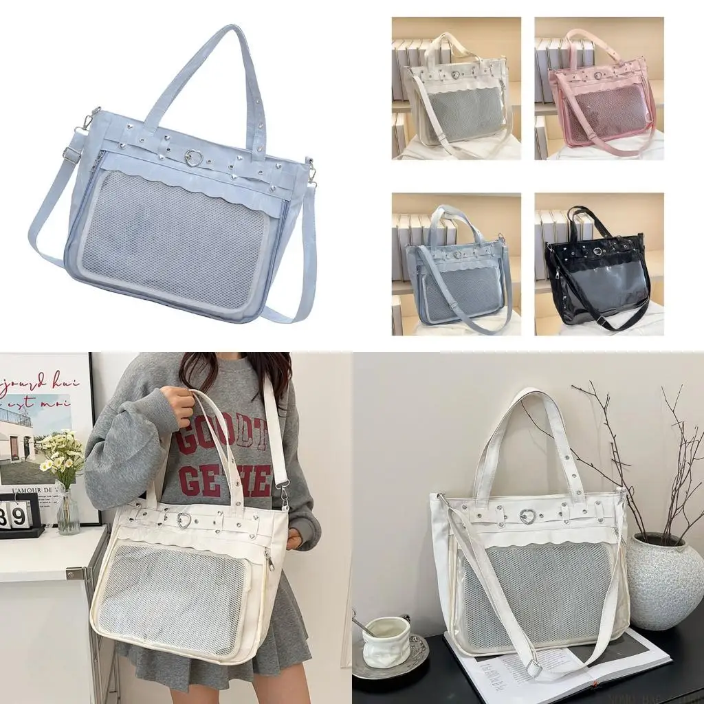 

X90D Spacious Transparent Goth Punk Shoulder Bag For Women Trendy Gothic Aesthetic Adjustable Strap Crossbody Bag PU Handbag