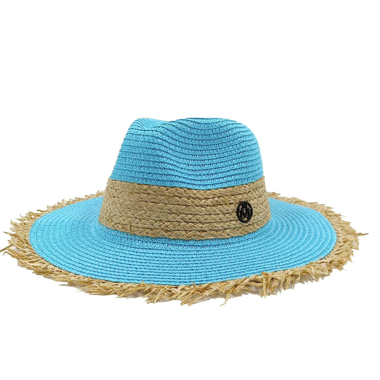 Lake Blue Straw Hat New M Straw Hat Women's Travel Beach Hat Small Fresh Flat Top French Straw Weaving Sunshade Hat Summer Hat