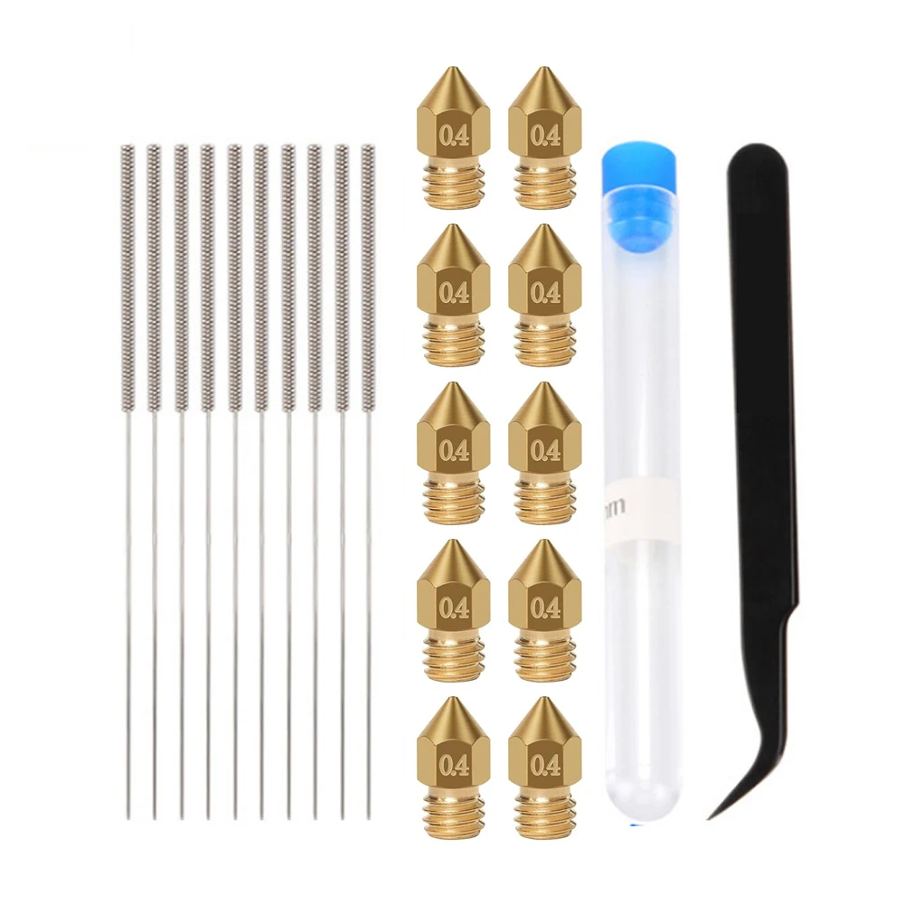 10PCS 0.4mm Brass Nozzle Extruder With 10pcs Cleaning Needles For Ender 3 3S Pro V2 CR10 Anet A8 A8+ 3D Printer Part 21pcs in 1