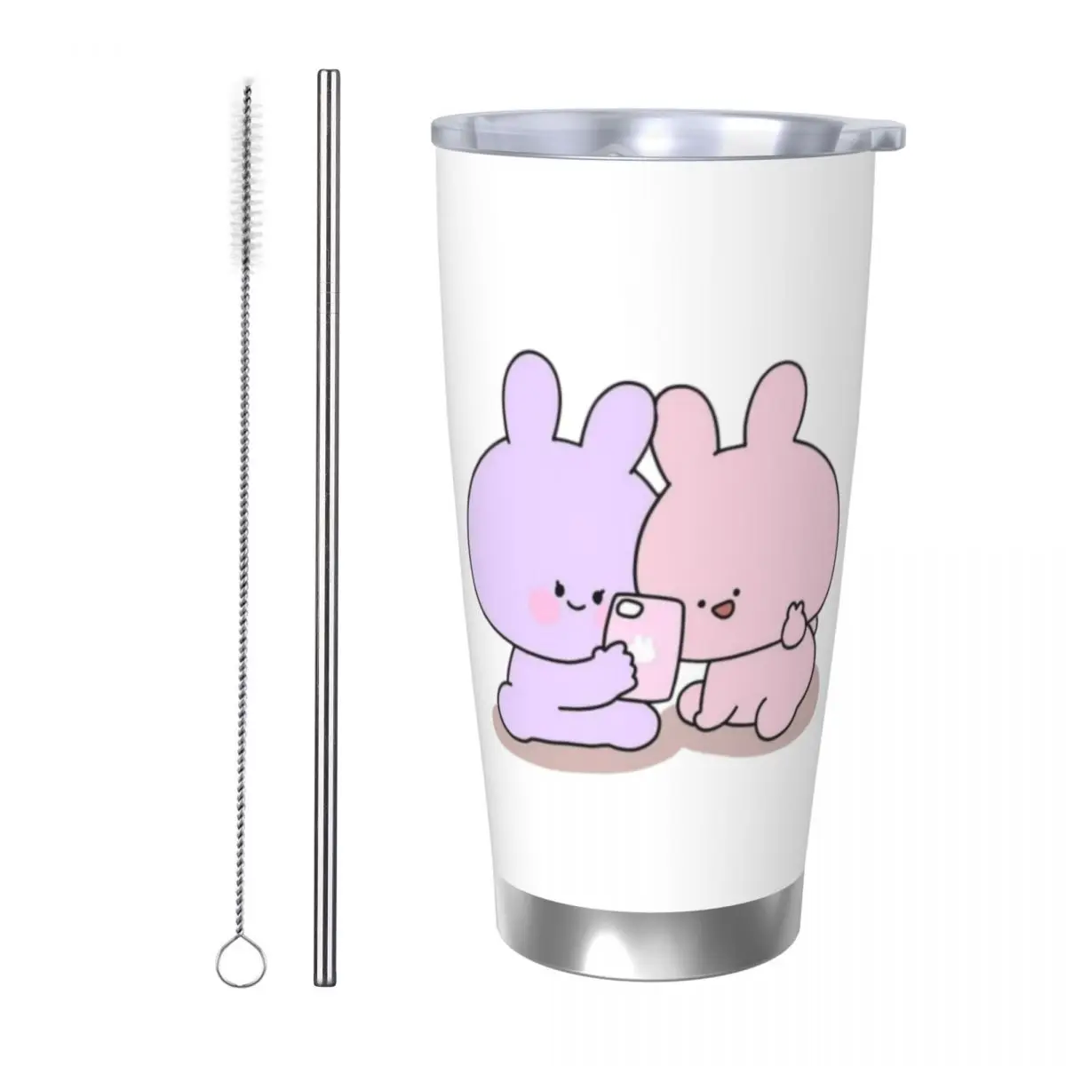 Asamimichaan Cute Asamimi 20oz Stainless Steel Car Mug Straw Thermal Iced Travel Cup Vacuum Insulated Coffee Hot Cup