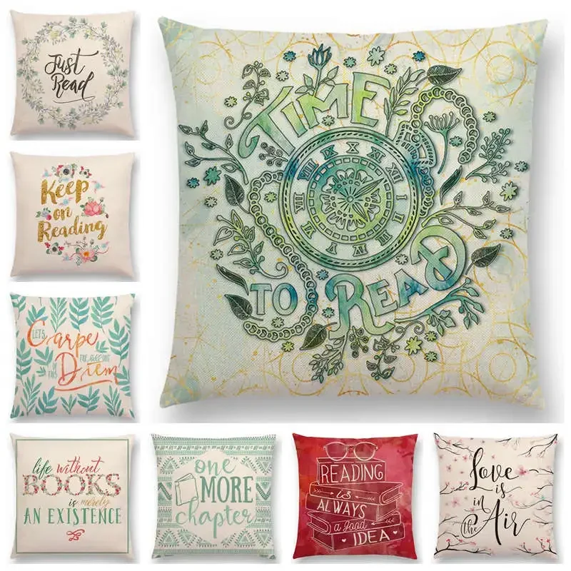 Enjoy Life Reading Books Sofa Pillow Case Good Time Gorgeous Words Decorative Letters Cushion Cover Tea Time