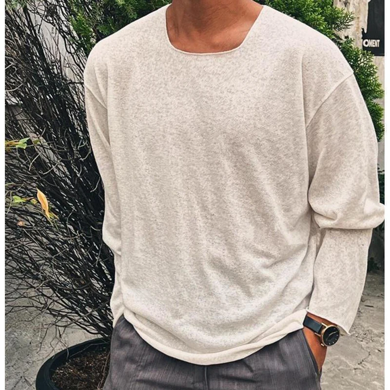 Fall Thin Long Sleeve O Neck Men T Shirts Fashion Simple Lazy Harajuku High Street 2xl Oversized Clothing Tops Daily Black Khaki