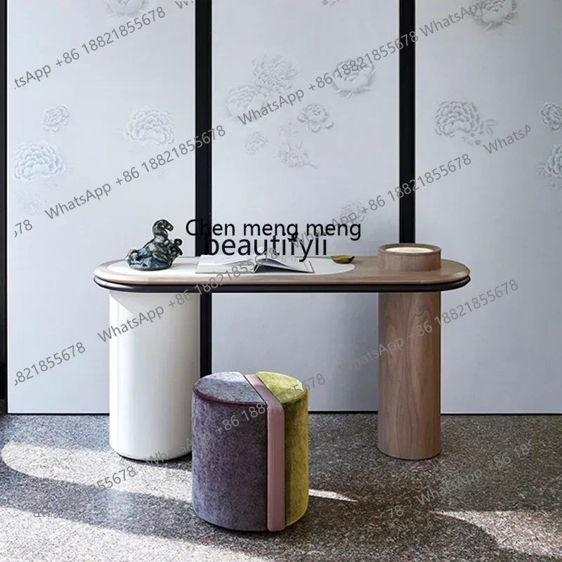 

Italian minimalist entrance household solid wood dresser high-end leather finish walnut table