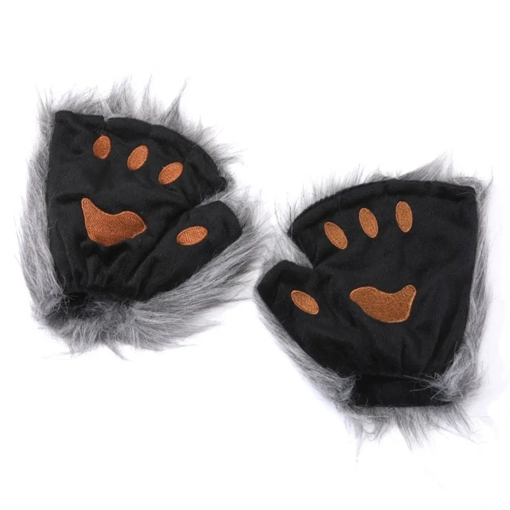 Cute Polyester Halloween Gloves Wolf Claw Animal Bear Paw Gloves Fluffy Scary Cat Paw Mittens Cosplay