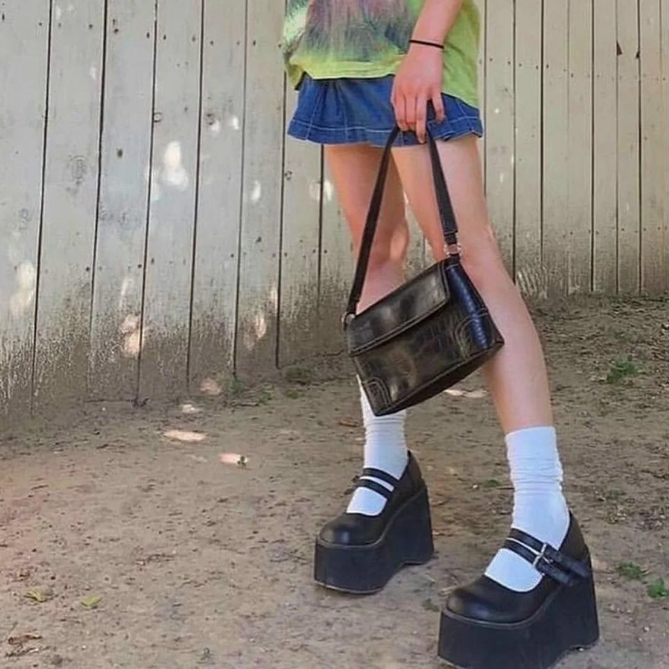 

Harajuku Y2K Spicy Girl Punk Platform Mary Jane oes 0 см Thi Bot JK Loers с круглым носком из ПВХ, повседневная одежда