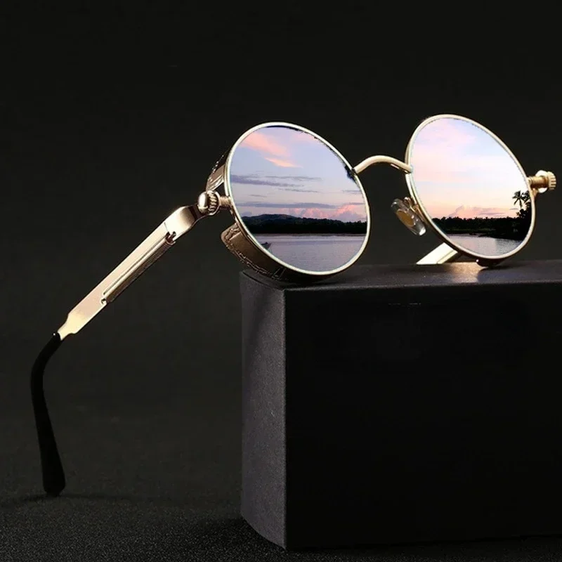 Lunettes de soleil classiques de sport à la mode, lunettes steampunk pour hommes et femmes, lunettes de soleil rétro à monture ronde en métal