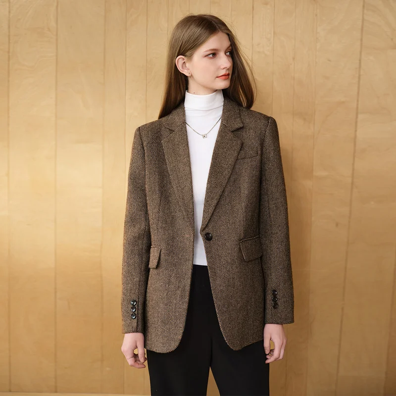 Women's High-Quality Gray Wool Coat Loose-Fit Suit Style Winter Thick Version 2026 Fashionable Outerwear