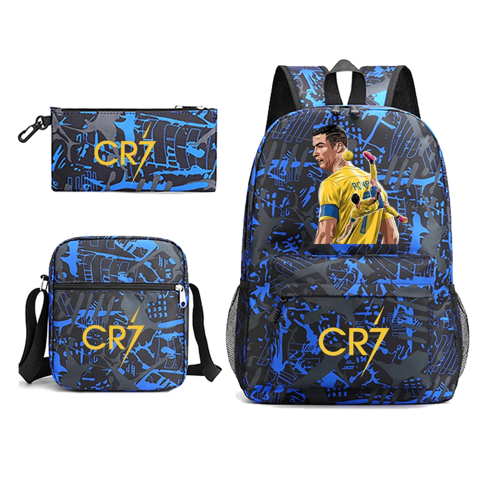 Ronaldo CR7 Backpack Boys Mens Rucksack Shoulder Bag for School 3 Pieces Pencil Bag for Fans Gift