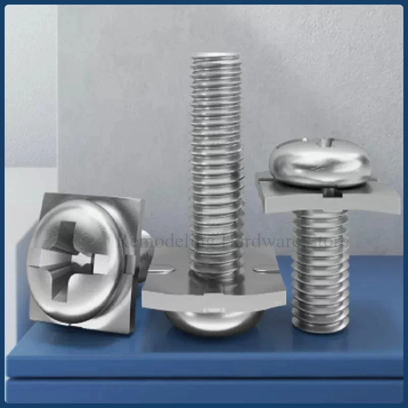 M3 M3.5 M4 M5 Nickel Plated Terminal Block Screw With Square Washer Pan Head Sems Screws