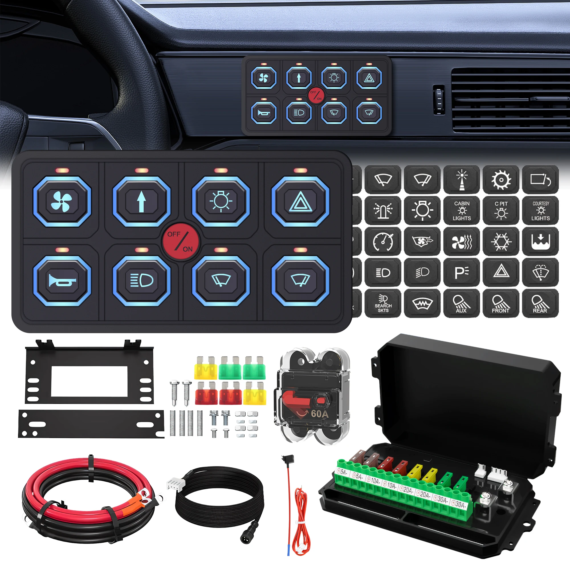 

IZTOSS RGB 8-панельная светодиодная панель переключателей с регулируемой яркостью и мгновенным режимом, 3 режима с функцией памяти для универсальной релейной системы 12-24 В