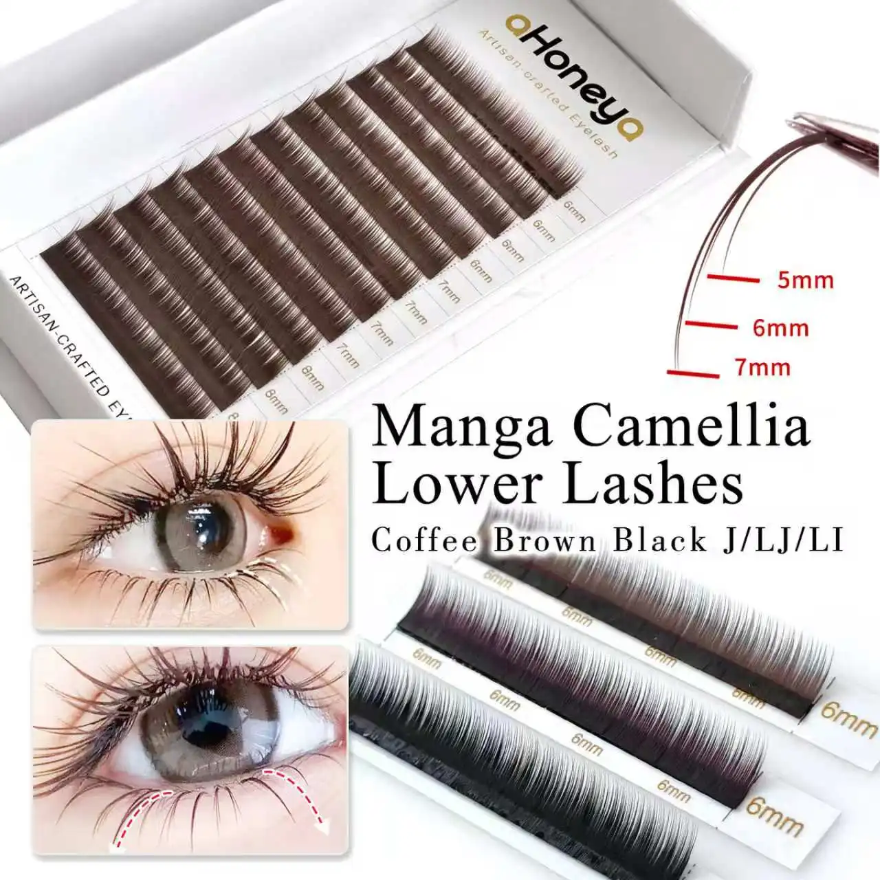 Honey Coffee LJ LI Lower Camellia Eyelash Extensions 0.07 Brown Bottom Camellia Eyelashes J LJ LI Camellia Lashes