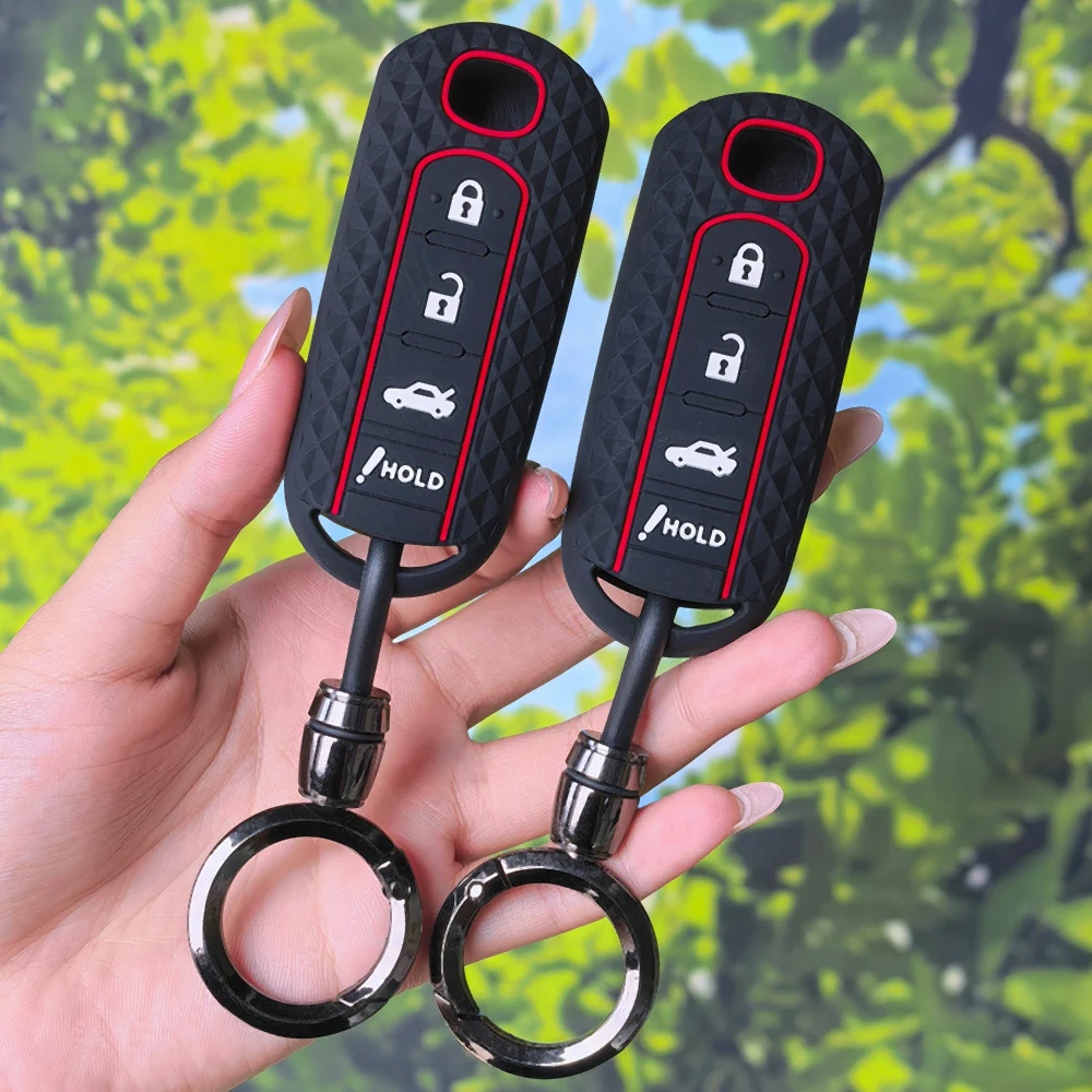 Embossed Diamond Grain Key Shell With Keychain For Mazda CX-5 CX-3 2 3 5 6 CX-7 CX-9 Demio Miata MX5 Key Holder