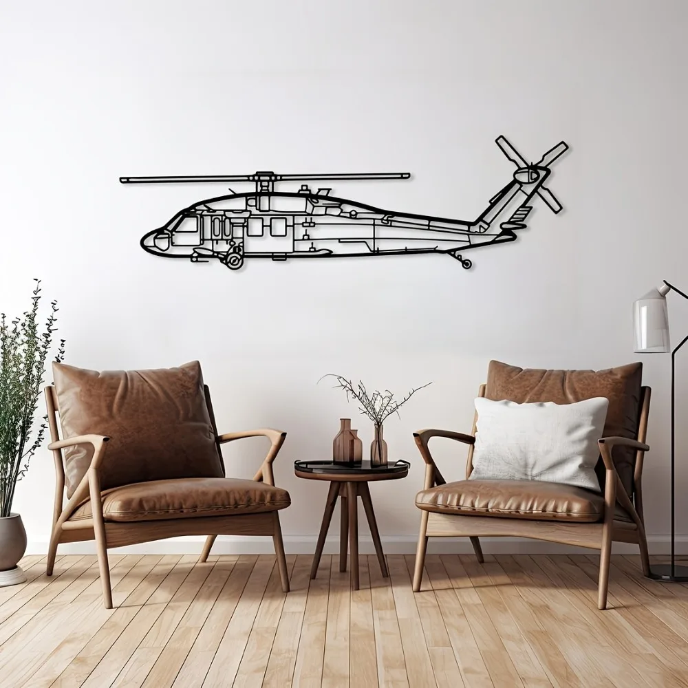 CIFBUY Iron Wall Art Black Hawk Helicopter Metal Decor Military Aviation Sculpture Ornament For Home Office Garden Decoration