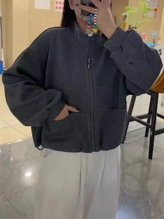 

Модная дизайнерская толстовка с воротником-стойкой, женская повседневная теплая зимняя верхняя одежда Sli, модный корейский топ