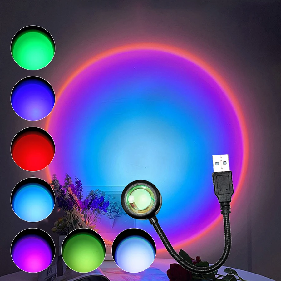 Mini LED Sunset Lamp USB Projector Night Light Photography Wall Decor For Living Room Bedroom Home Atmosphere Ambient Lights