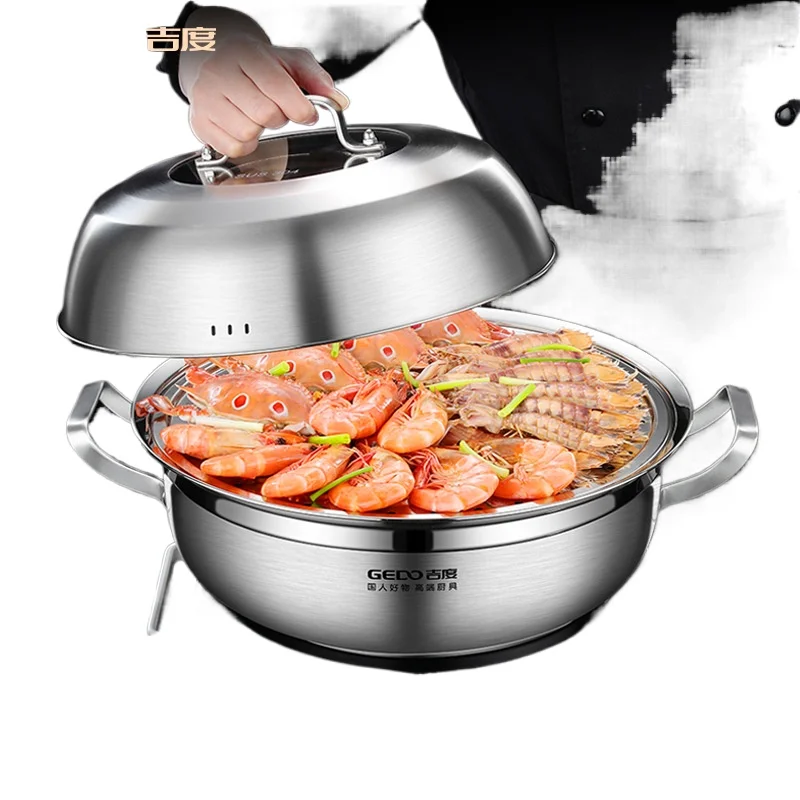 

Hot Pot 304 Stainless Steel Thickened Household Seafood Steam Steamer Commercial Sauna Pot Cooking Dual-purpose Fish Steamer