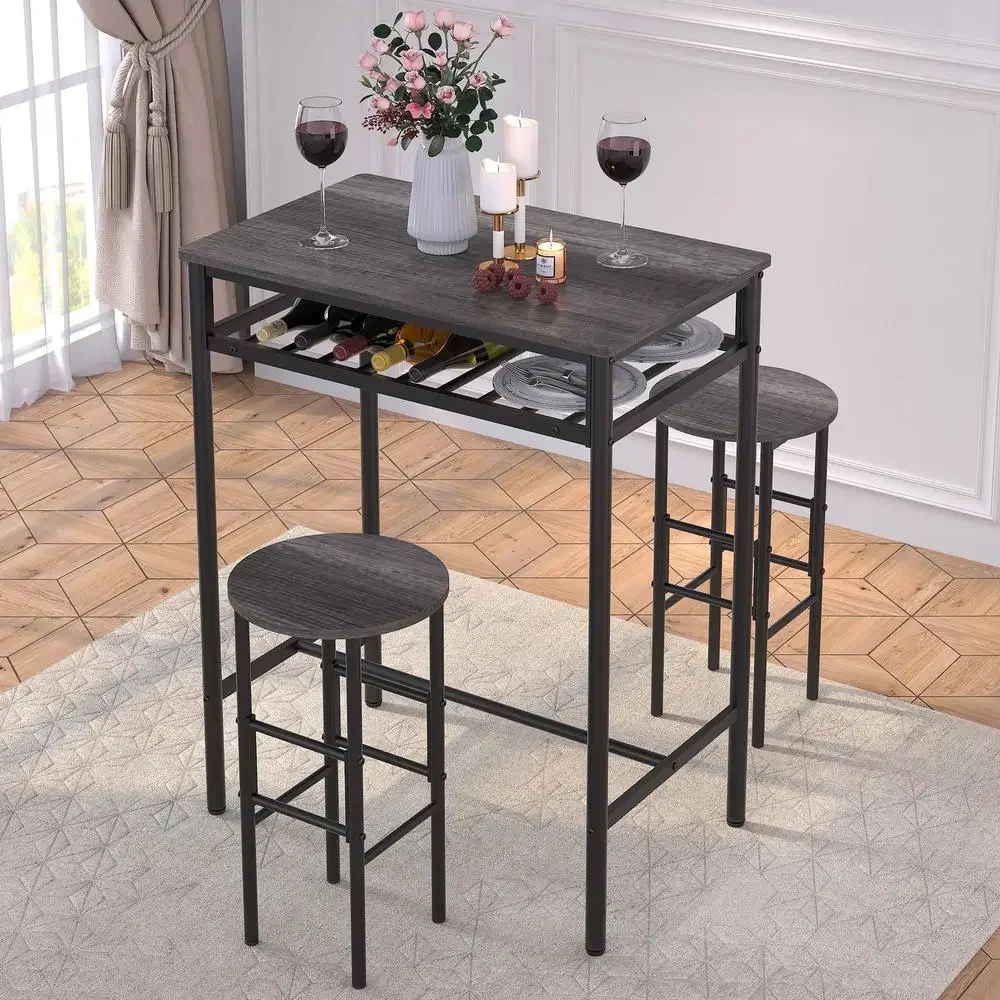 Juego de mesa de comedor de roble negro de 3 piezas, barra de madera de Metal, cocina superior alta, taburetes de altura para mostrador de Pub y Bistro, diseño Industrial moderno