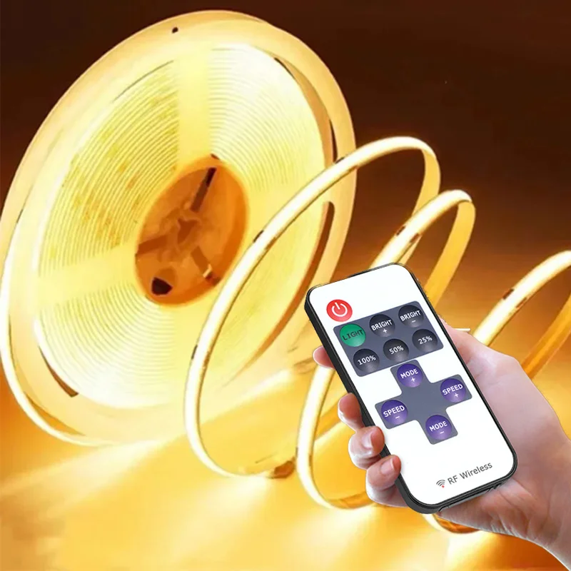 Dimmable FCOB LED Strip Light With RF Remote Control 5V USB Powered Adhesive-Back Flexible Lamp For Storage Cabinet Home Bedroom
