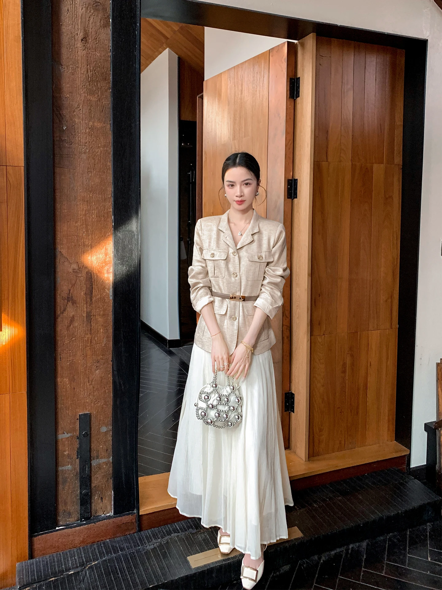 

Binguo Retro Linen Suit Women's Luxury Outerwear Spring New Style Casual Standard Fit Long Sleeve Single Button Pure Color