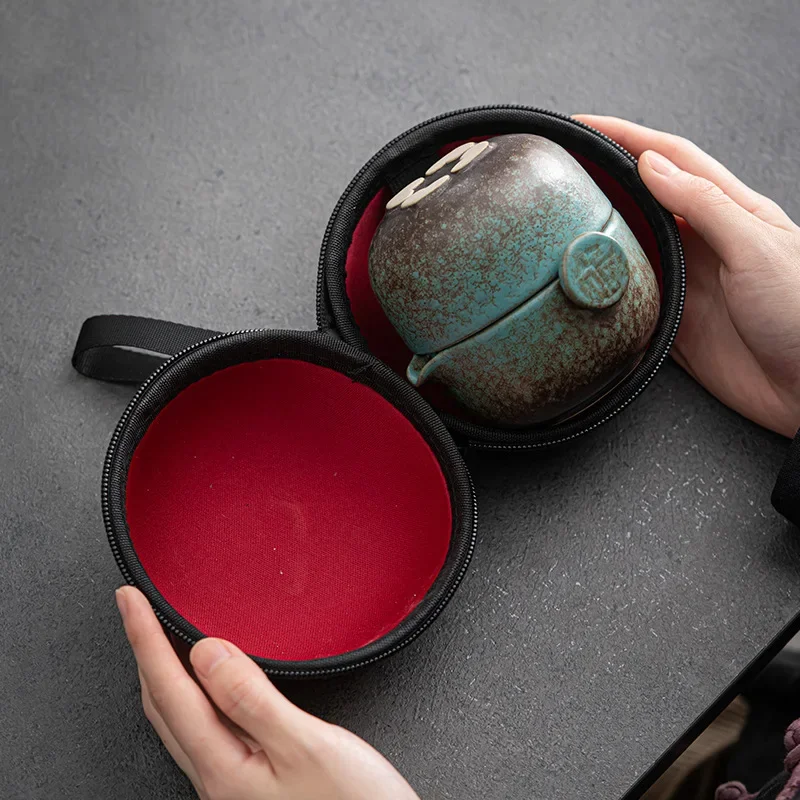One Pot and Two Cups Travel Tea Set Green Ceramic Quick Cup Kung Fu Tea Cup Outdoor Travel Teapot Small Settea Sets Complete Set