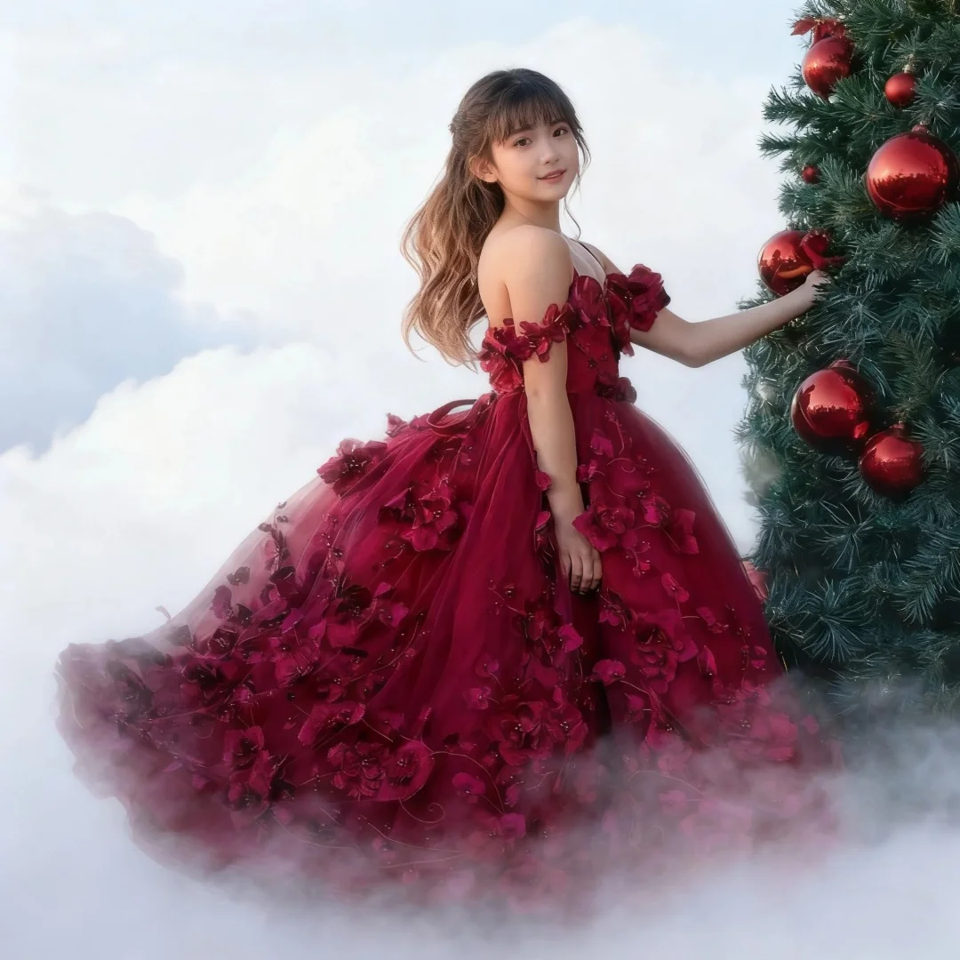 Customized Custom Satin Flower Girl Dress One-Shoulder Bow Princess Gown for Wedding Children's Birthday First Communion Prom