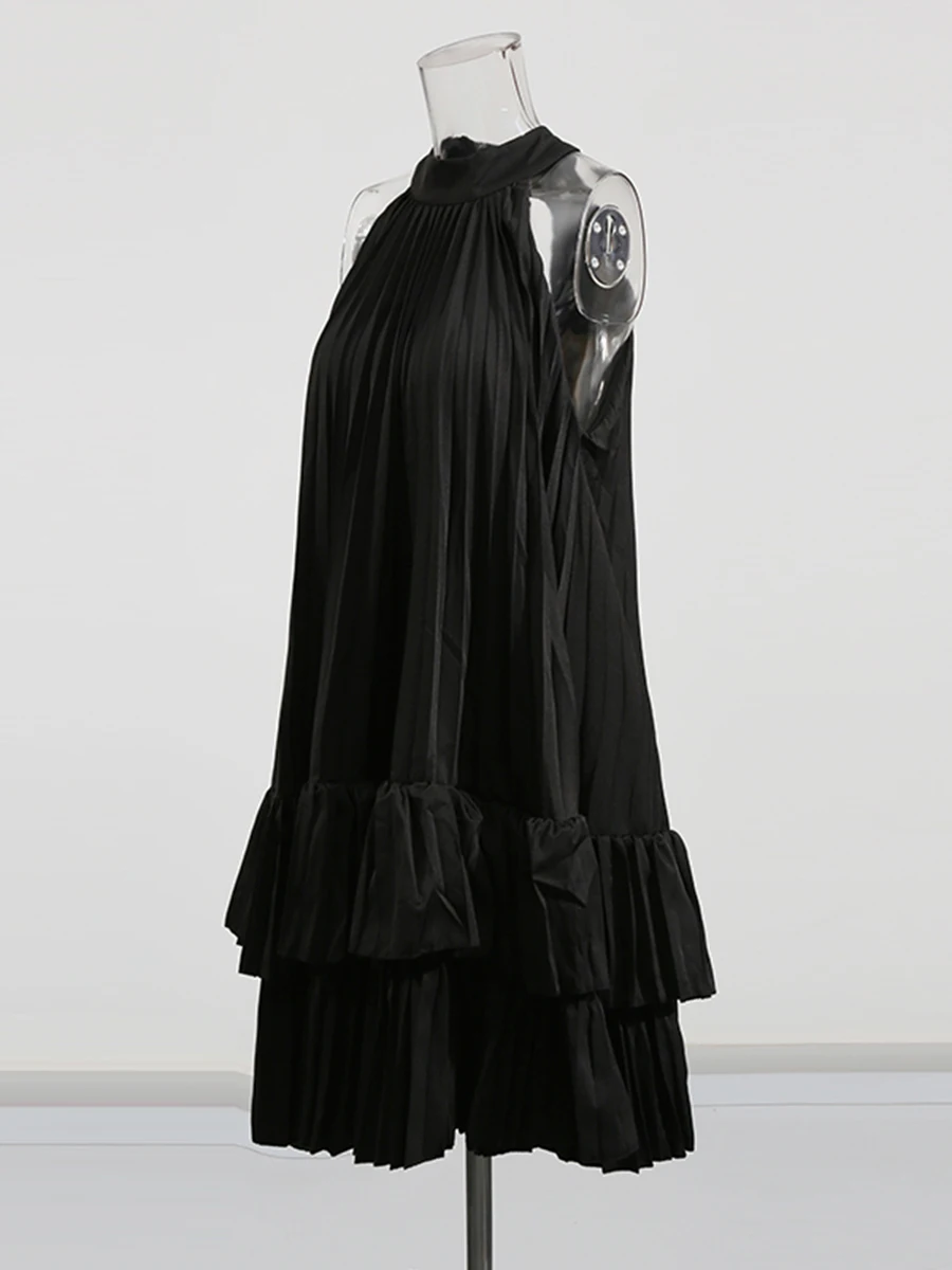 فساتين حفلات صغيرة قابلة للطي من CHICEVER للنساء بدون أكمام بخصر عالٍ فستان نسائي على الموضة