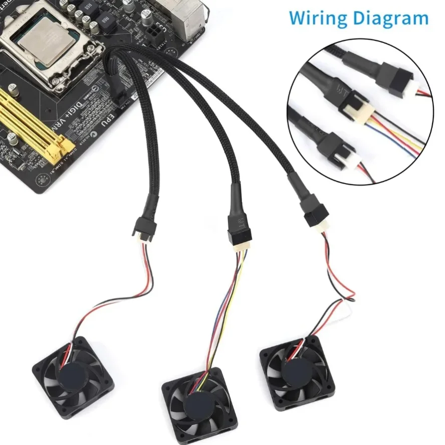 PWM Temperature Controlled Cooling Fan Expansion Cable 1 To 4 Way Computer Cable 4Pin PWM Fan Splitter Cable PC Fan Splitter