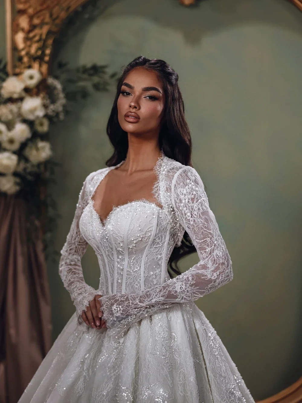 فساتين زفاف مخصصة على شكل قلب من الدانتيل فساتين زفاف مطرزة بأكمام طويلة سترة Vestidos De Novia 2026