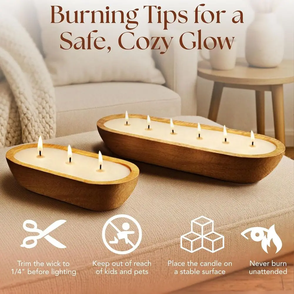 شمعة فانيليا لاتيه الصويا - 6 فتائل، وعاء خشبي 32 أونصة، ديكور ريفي، مزيل الرائحة، هدية طبيعية بالكامل #5