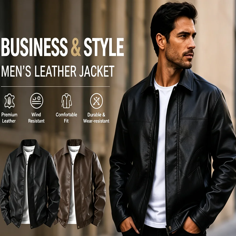 Spring Autumn Men's Work Faux Leather Jackets Fashion Man Business Leather Jackets Vintage Men Motorcycle Biker Zipper Jackets