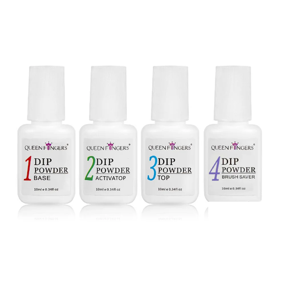 4/1 قطعة 10 مللي غمس مسمار مسحوق نظام السائل مجموعة 4IN1 قاعدة/أعلى/نشط/فرشاة التوقف الاكريليك مسحوق غمس دون مصباح علاج مسحوق