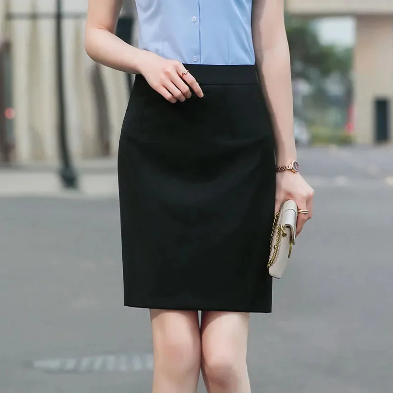 Black Half length Skirt for Women 2025 Spring Autumn New Style Solid Color High Waist Professional Slimming Short Skirt Summer