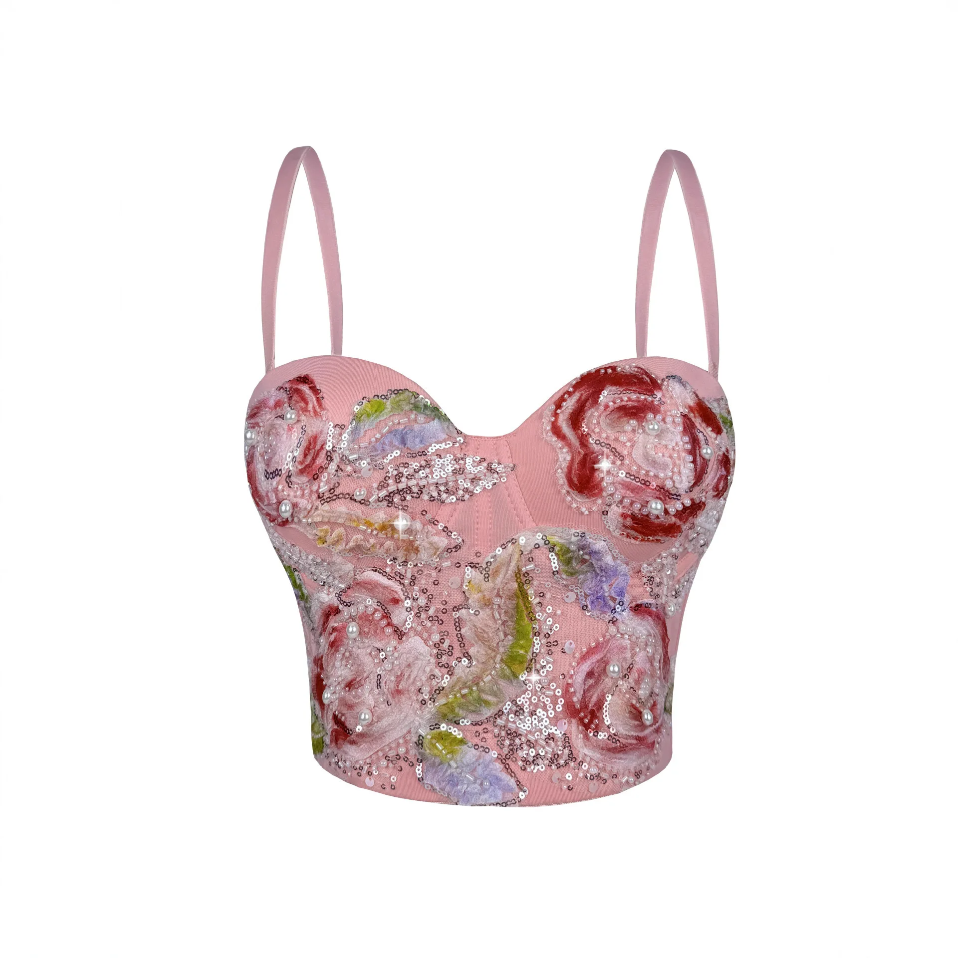 

customized women's adult glitter flower camisole vest design nail beads wearing fishbone bra high-end temperament slimming top