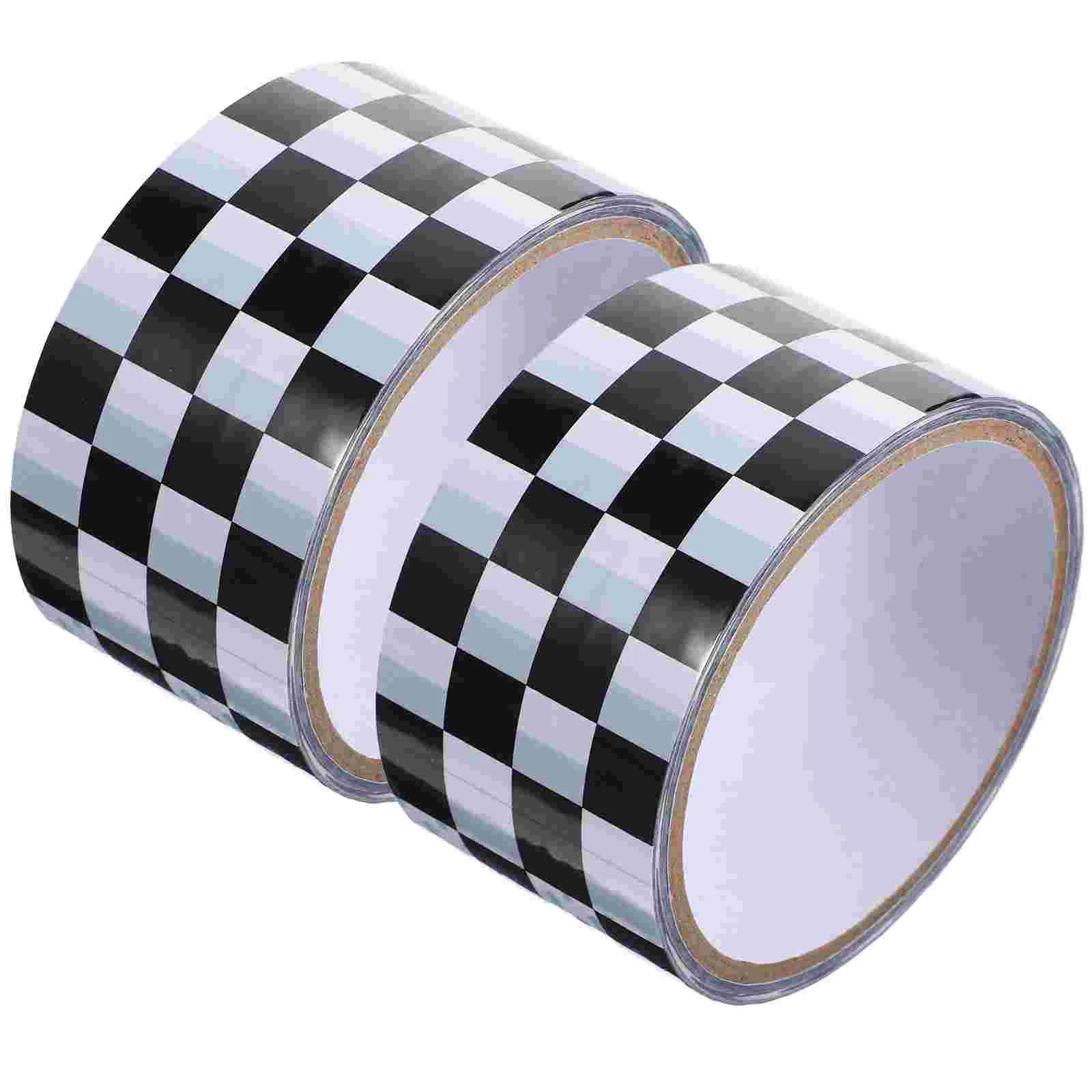 2 Rolls Black and White Tape Checkered Bulletin Board Border Christmas Small Peel off Package Bopp Household Carton