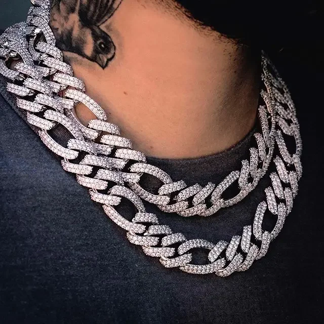 

Silver Color Full Miami Curb Cuban Chain CZ Iced Out Bling AAAA Cubic Zircon Paved Men's Hip Hop Fashion Necklaces Rock Jewelry