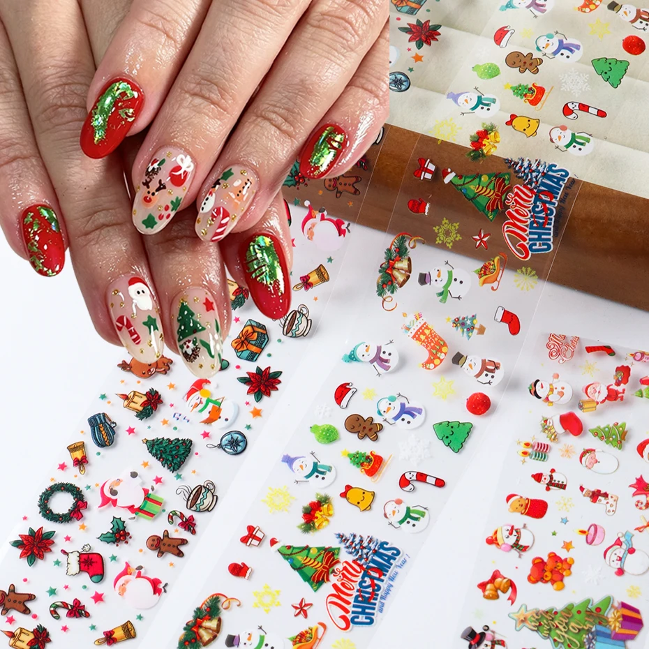 10 Rolls Cartoon Christmas Nail Foil Transfer Nail Stickers Cute Santa Snowman Snowflake Gingerbread Xmas Nail Art Foils Decor