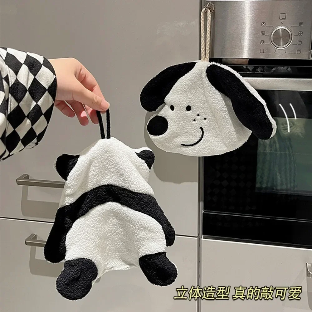 Cute Cartoon Panda Hand Wipe Children's Hanging Water Absorbent Dog Handkerchief Coral Plush Wipe Hand Cloth Non-woven Fabric