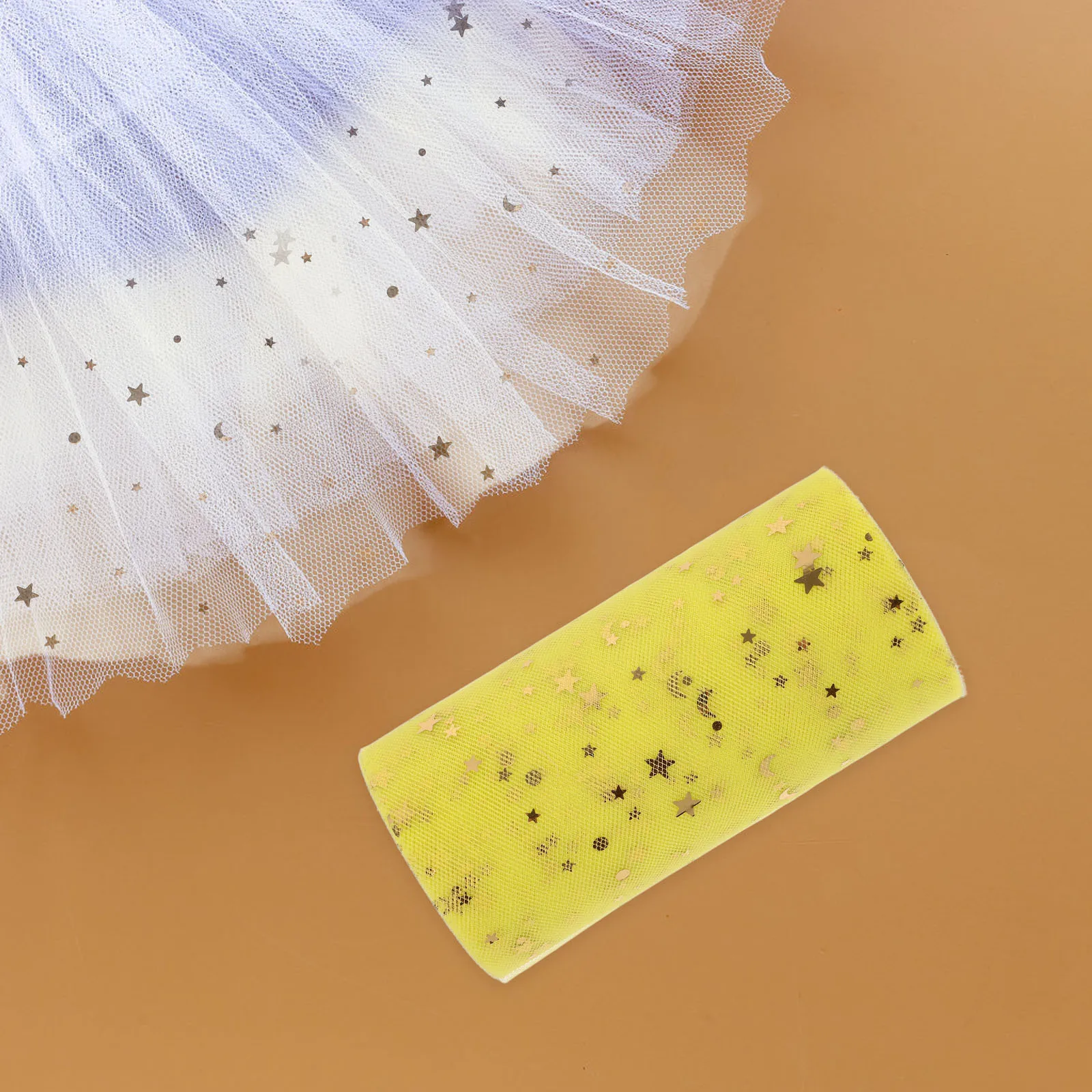 

Elegant Gauze Table Skirt with Sequins 2280x15cm Yellow for Wedding Party Events Stylish Table Decoration Cover