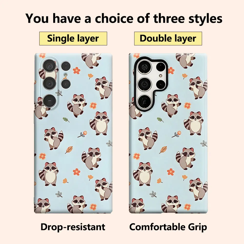 Cute Raccoon Phone Case for Samsung Galaxy S26 S25 Ultra S24 S23 Ultra Plus Shockproof Double layer tough Back Cover