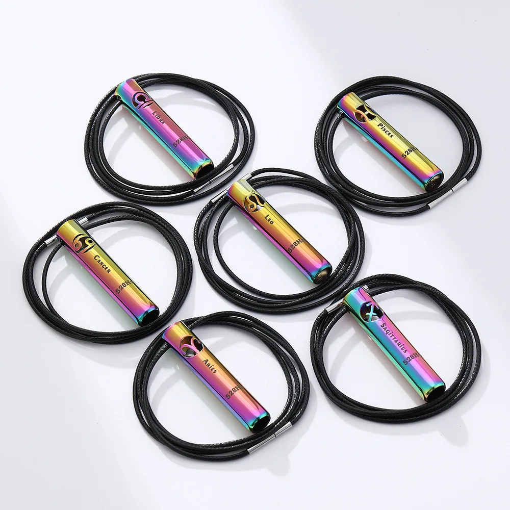 Stainless Steel Meditation Mindfulness Breathing Pendants 12 Zodiac Signs Stress Relieving Anxiety Whistle Sports Necklace