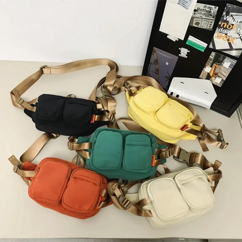 Effen Kleur Nylon Rits Heuptassen 2024 Hoge Kwaliteit Casual Woon-Werkstuk Borst Tassen Zachte Jeugd Crossbody Tassen Bolsas Femininas