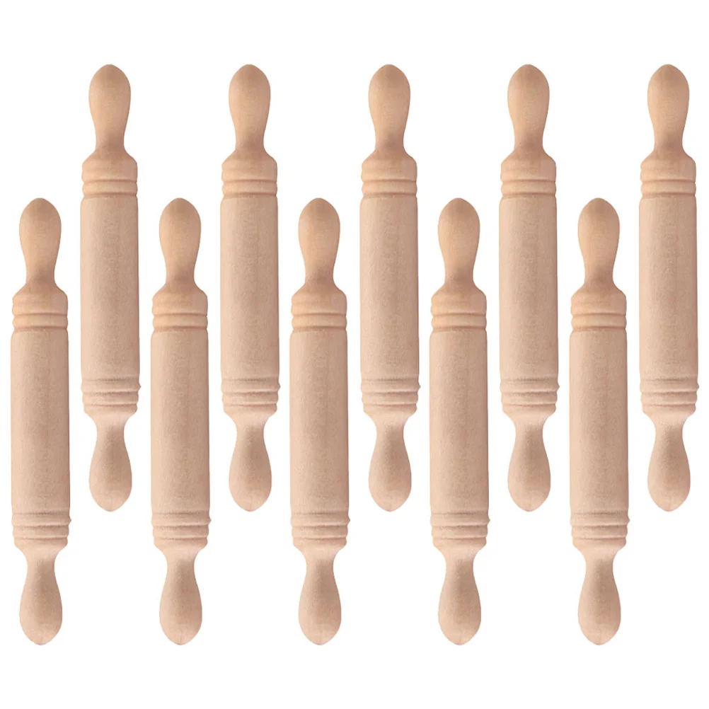 12 Pcs Rolling Pin Craft Simulated Mini Roller Toy Decorate House Wooden Tiny Dough Prop Child