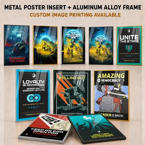 HELLDIVERS Framed Aluminum Metal Poster Customized Photo High Impact Battle Style Wall Art For Entertainment Room Player Gift