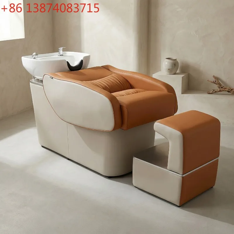 High-end hairdressing shop haircut semi-reclining ceramic basin flush bed, dedicated to hair salon