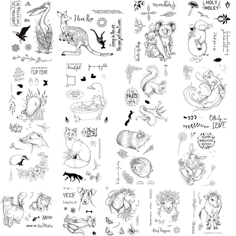 WaterColor Cute Kangaroo Koala Animal Silicone Clear Stamp Fox Rabbit For Scrapbooking DIY Craft Decoration Soft Stamp 15x21cm