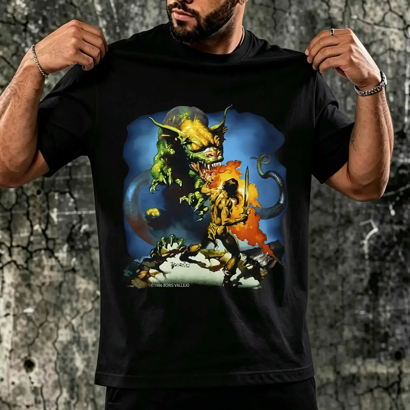 washed T Shirt BORIS VALLEJO 1986 Conan The Magnificant Fantasy ArT size Large long or short sleeves vintage Washed graphic