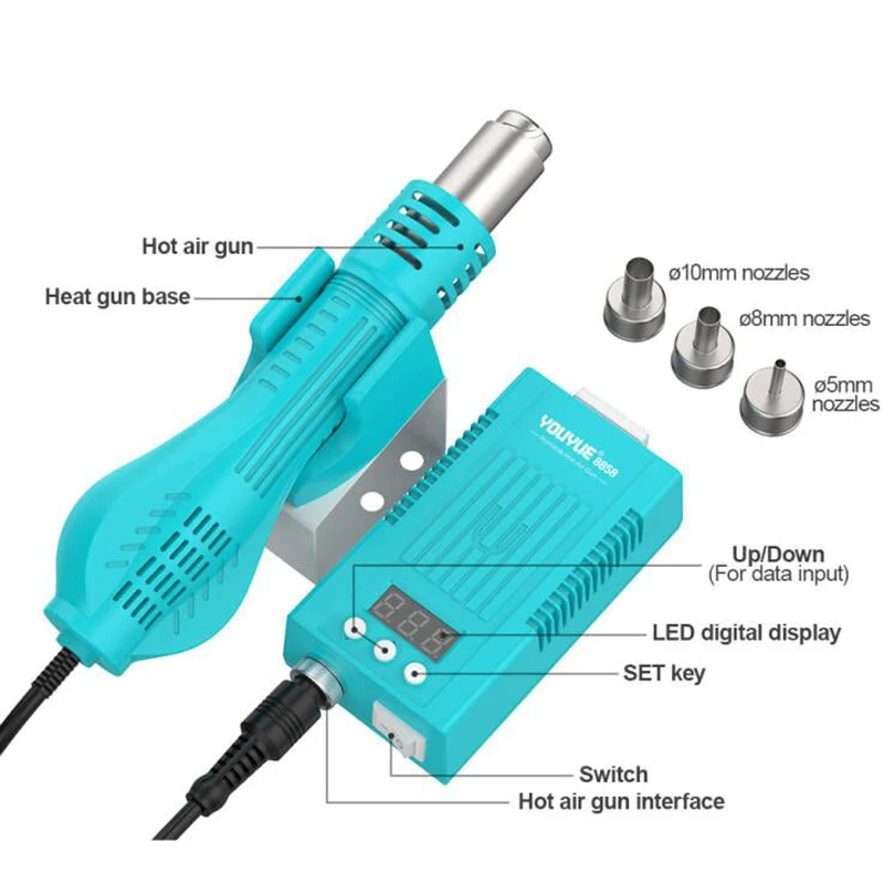 UYUE Electric Soldering Iron Hot Air Heating Gun with Temperature Digital Display