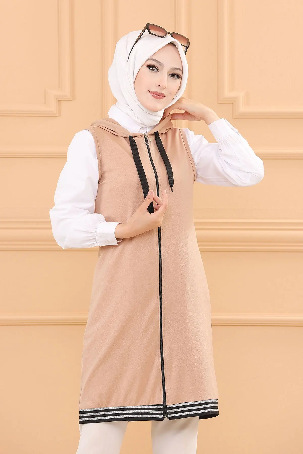 Dây Kéo Áo Vest Hồi Giáo Quần Áo Nữ Thu Đông 2021 Phụ Nữ Hồi Giáo Hijab Khăn Trùm Đầu Hồi Giáo Cardigan Áo Khoác Nón