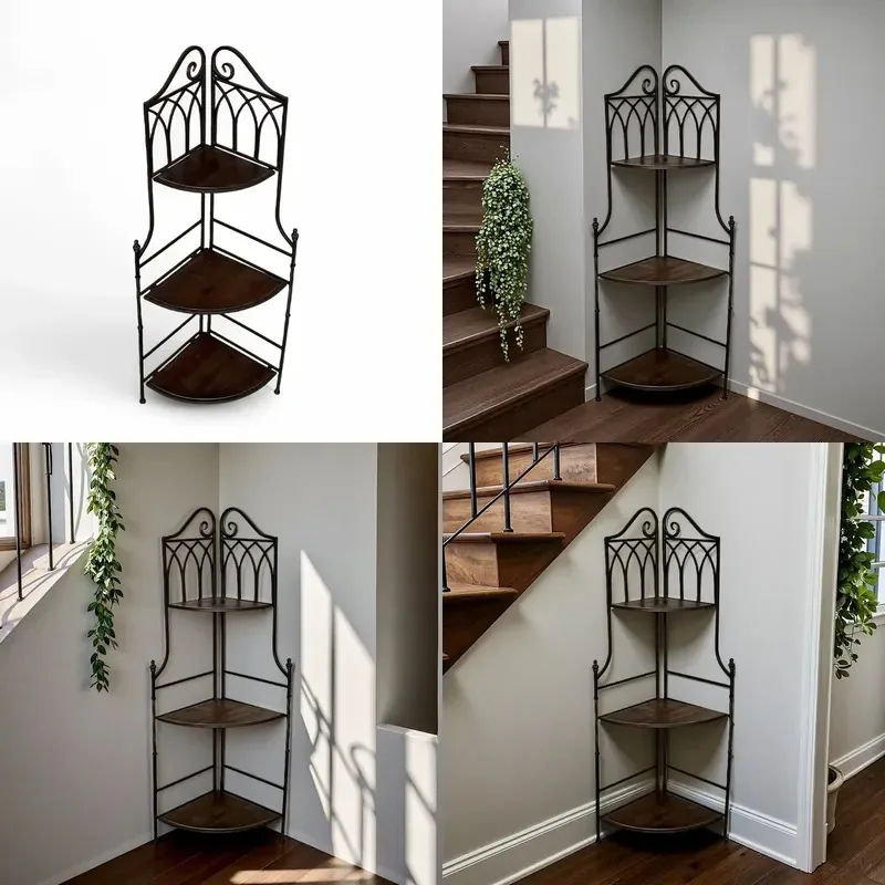 American Retro Wooden Triangular Flower Stand Folding Multi-layer Floor Storage Rack for Home Daily