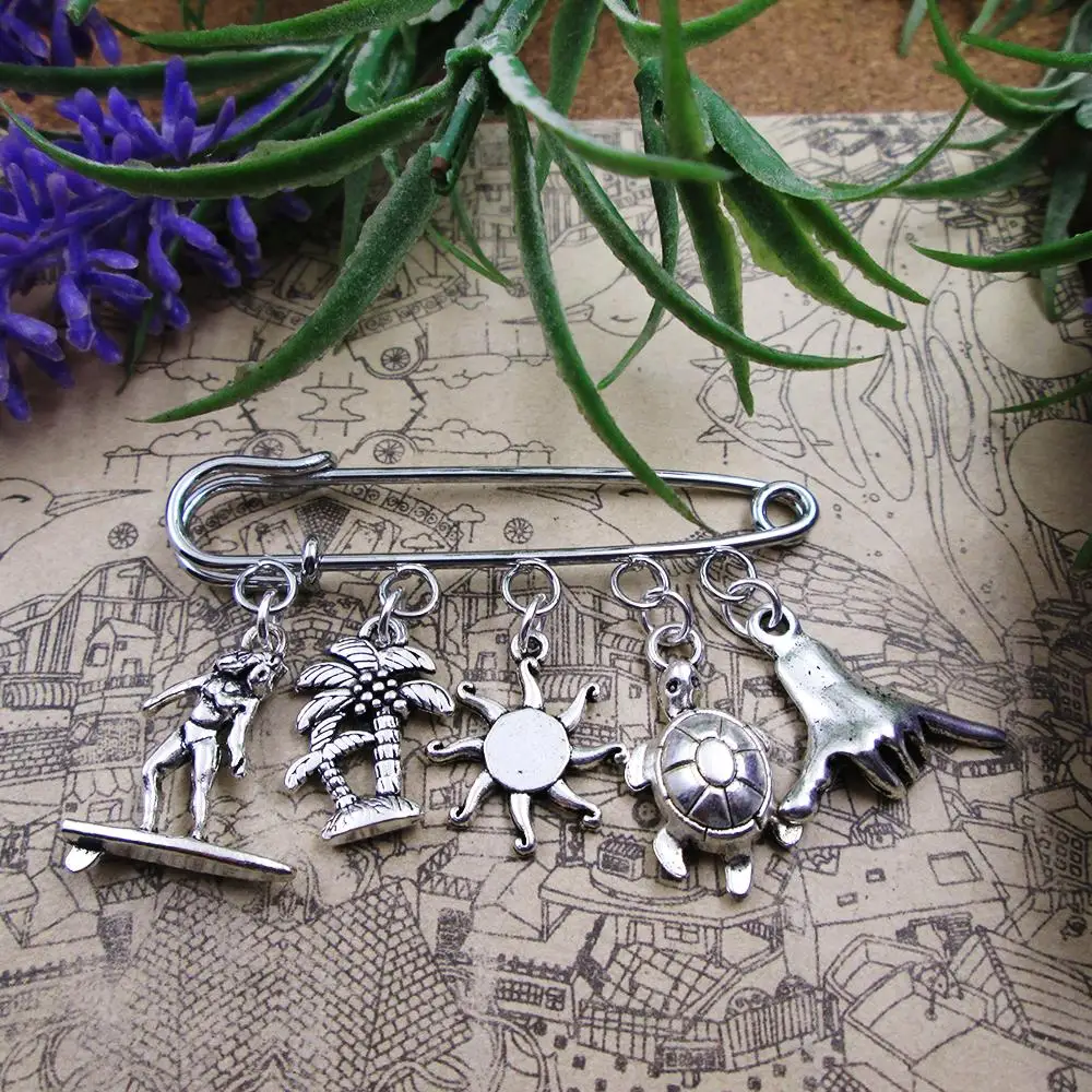 vacation brooch surfing pin Silver Plated Charm Brooch Gift Birthday